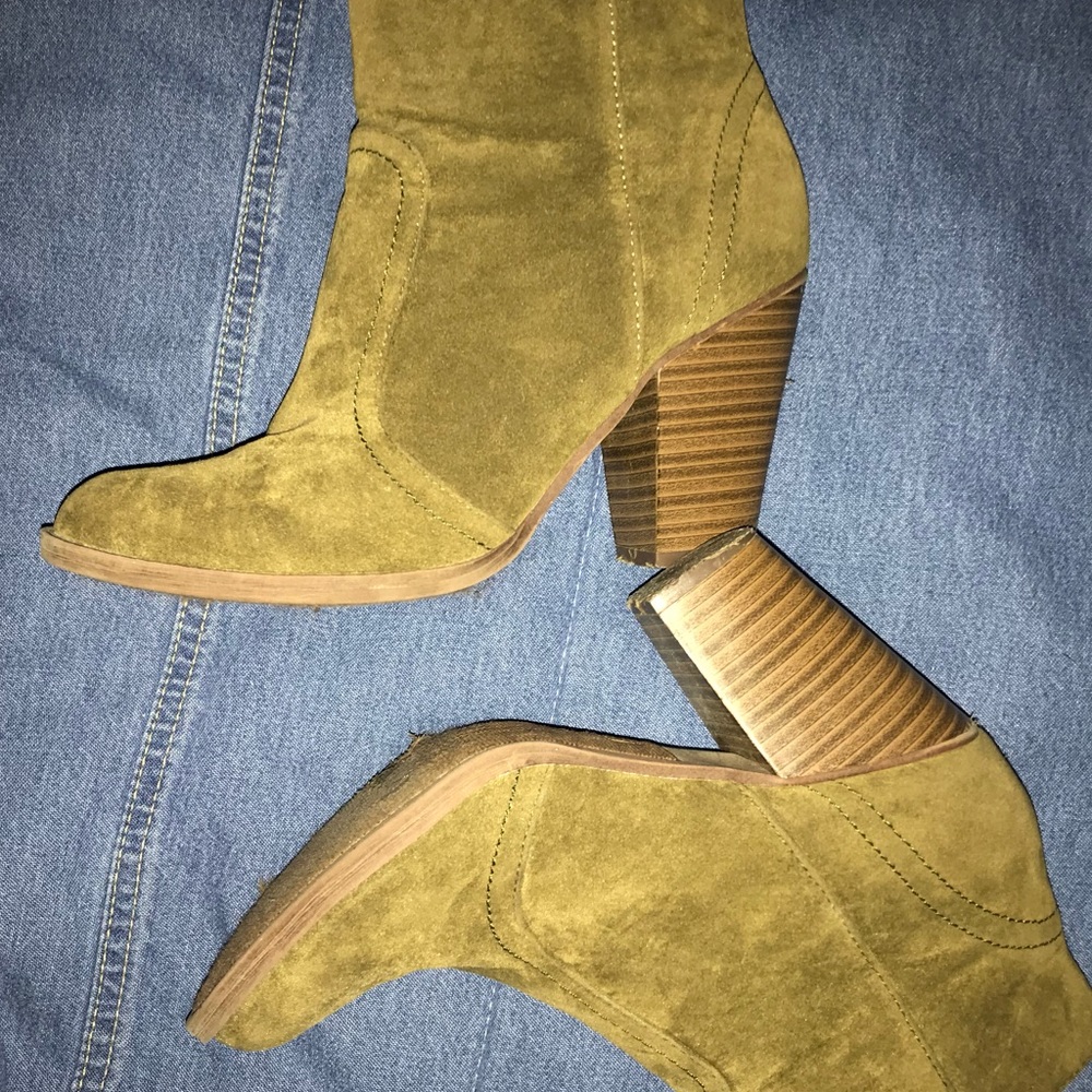 Olive Green Suede Booties